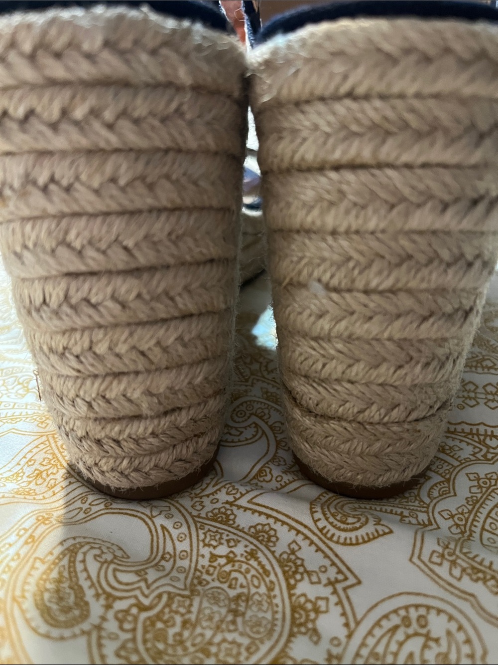 Lauren Ralph Lauren Navy Espadrille Wedge Sandals with Silver Logo Trim - Picture 5 of 9